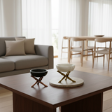 Handcrafted Marble Bowl on Brass Bamboo Stand, Gold Metal Base, Handcrafted Stone Fruit Dish, Elegant Table Centerpiece, Chinoiserie Decor