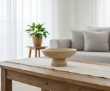 Gratia - Large Travertine Pedestal Bowl: Marble Centerpiece, 12" Serving Bowl