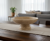 Gratia - Large Travertine Pedestal Bowl: Marble Centerpiece, 12" Serving Bowl
